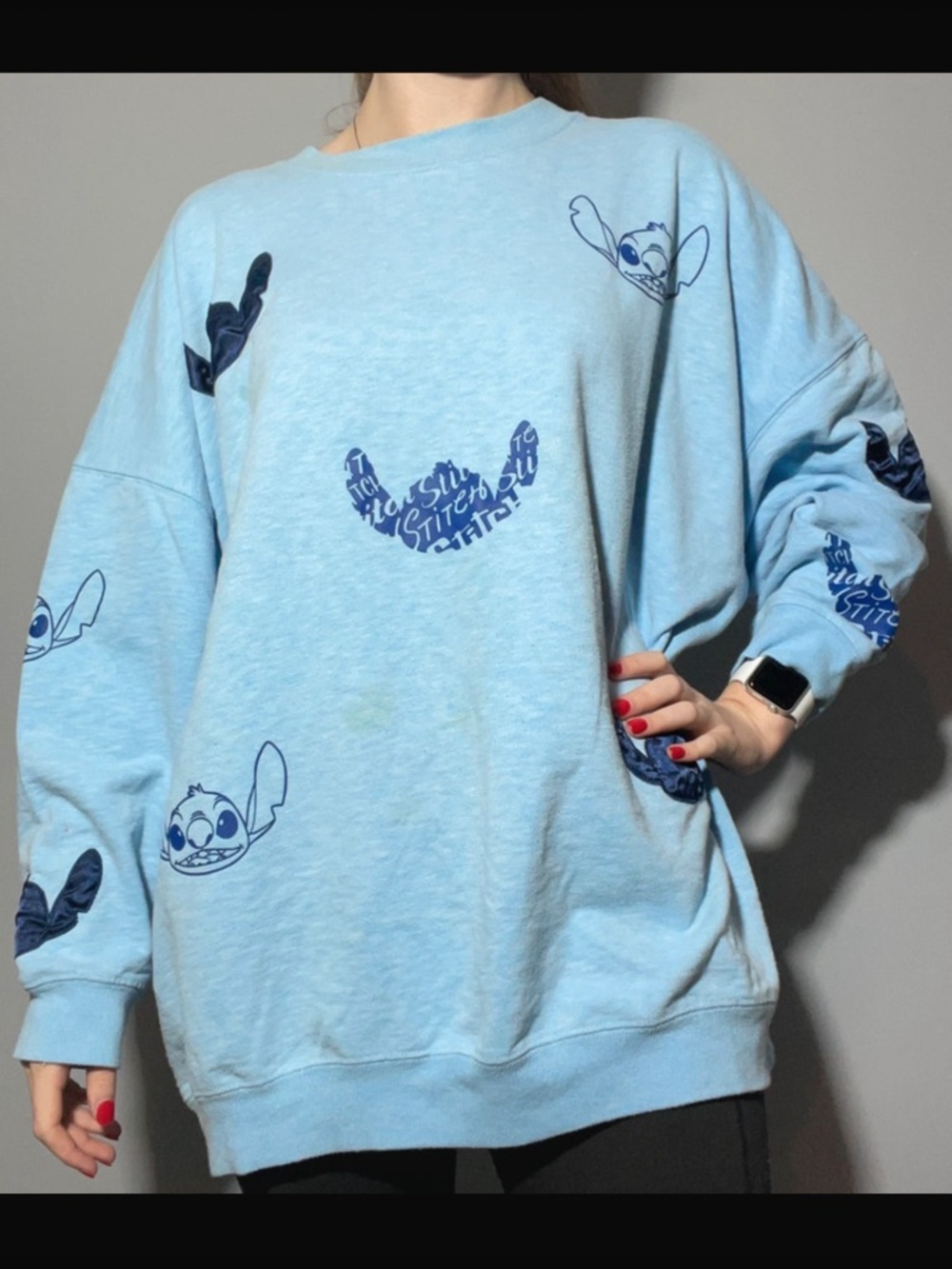 Disney Light Blue Crewneck Sweatshirt with Navy Stitch Graphics